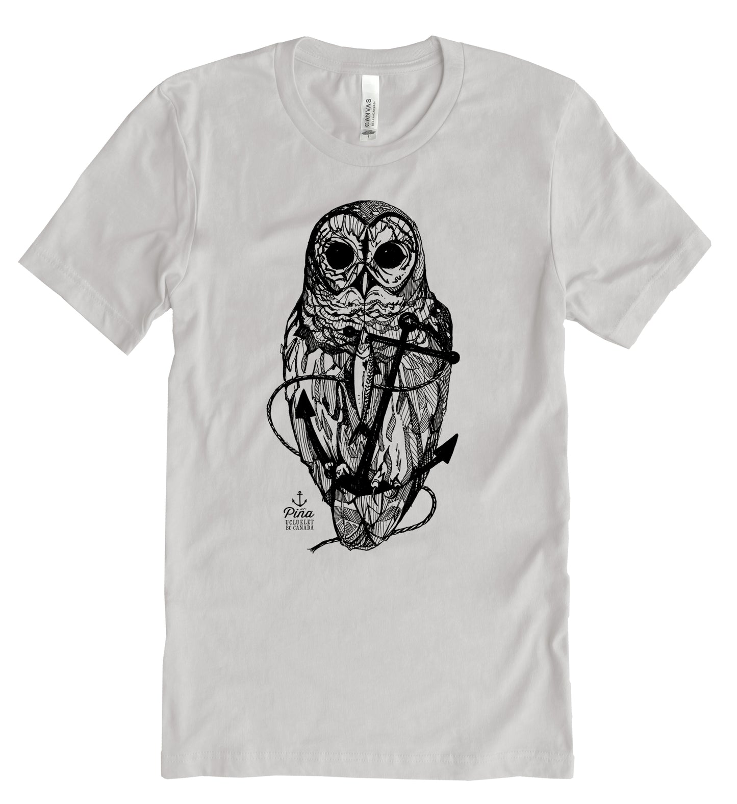 Owl and Anchor in Black Ink Unisex Cotton Jersey Tee