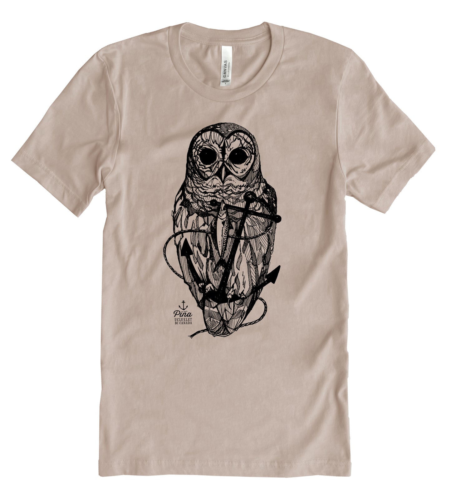 Owl and Anchor in Black Ink Unisex Cotton Jersey Tee