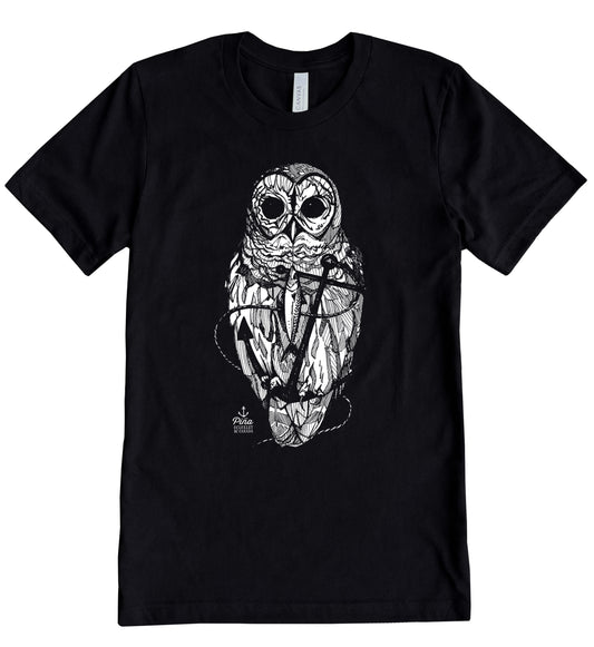 Owl and Anchor in White Ink Unisex Cotton Jersey Tee