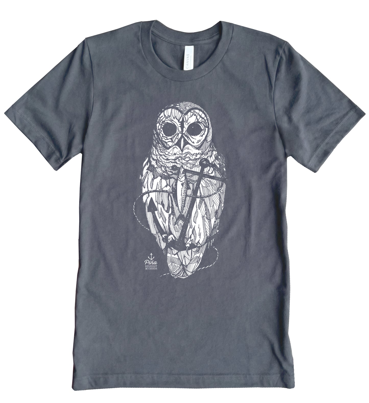 Owl and Anchor in White Ink Unisex Cotton Jersey Tee