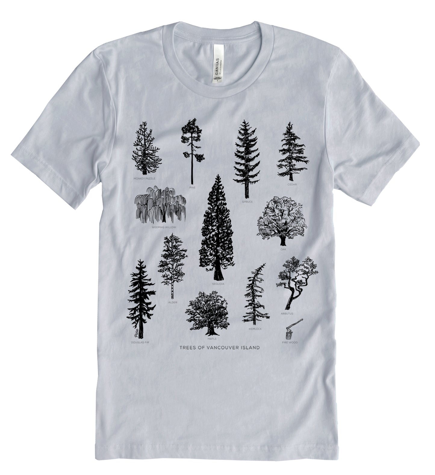 Tree Species in Black Ink Unisex Cotton Jersey Tee