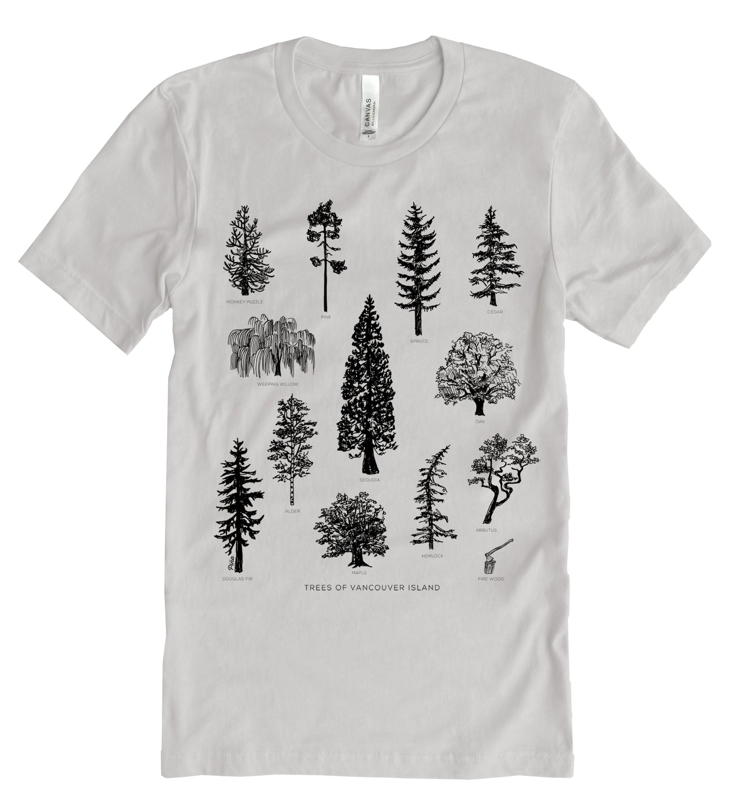 Tree Species in Black Ink Unisex Cotton Jersey Tee