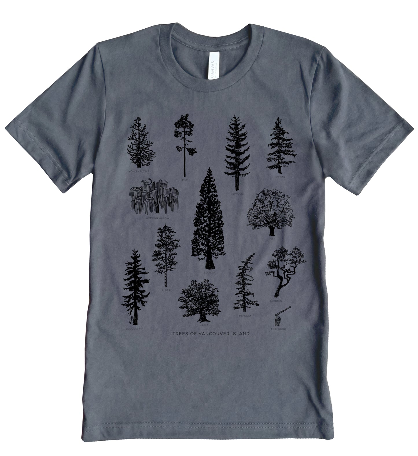 Tree Species in Black Ink Unisex Cotton Jersey Tee