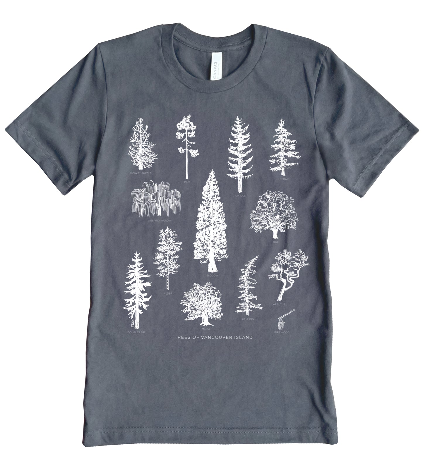 Tree Species in White Ink Unisex Cotton Jersey Tee