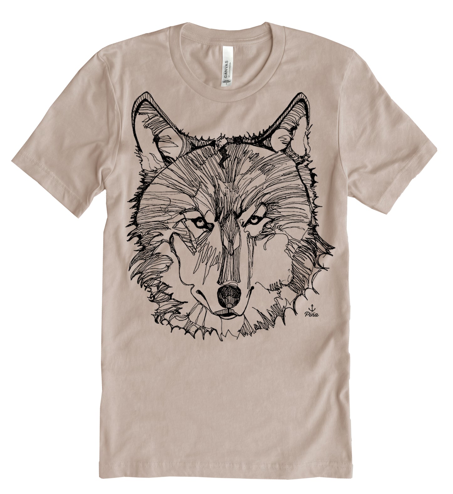 Wolf Face in Black Ink Unisex Cotton Jersey Tee