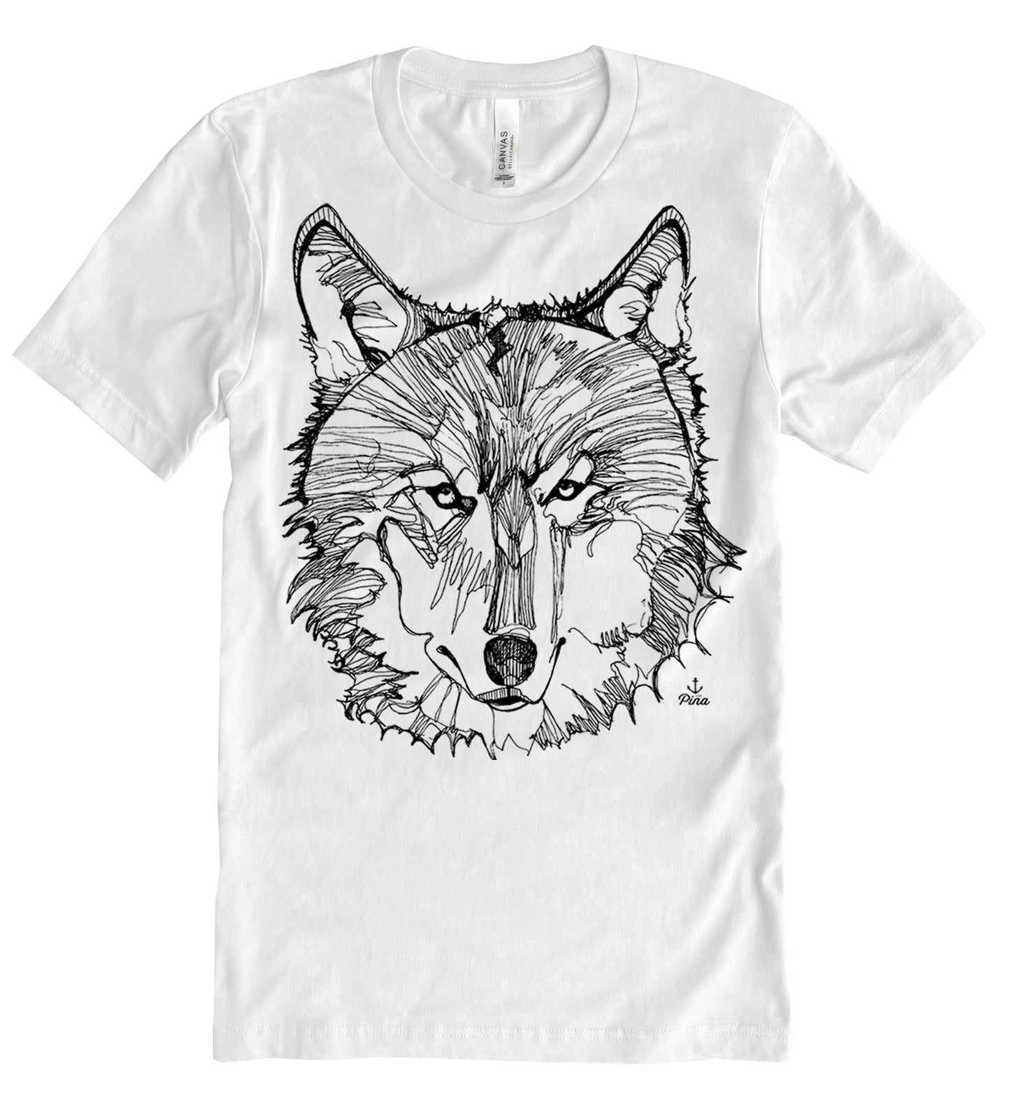 Wolf Face in Black Ink Unisex Cotton Jersey Tee