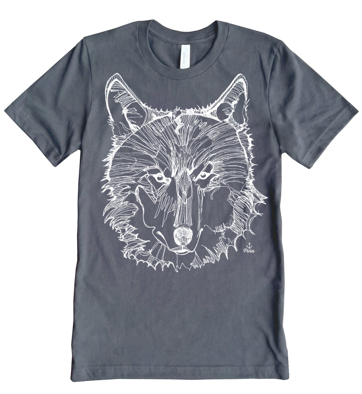 Wolf Face Line in White Ink Unisex Cotton Jersey Tee