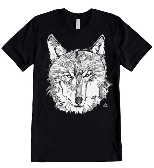 Wolf Face in White Ink Unisex Cotton Jersey Tee