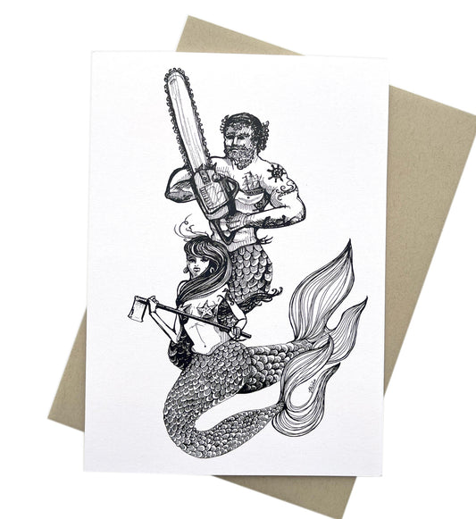 Chainsaw Mercouple Greeting Card