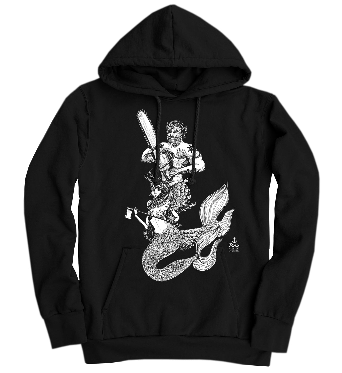 Chainsaw Mercouple in White Ink Organic Cotton Unisex Hoodie Made in Canada