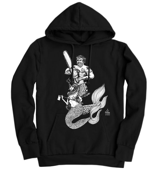 Chainsaw Mercouple in White Ink Organic Cotton Unisex Hoodie Made in Canada