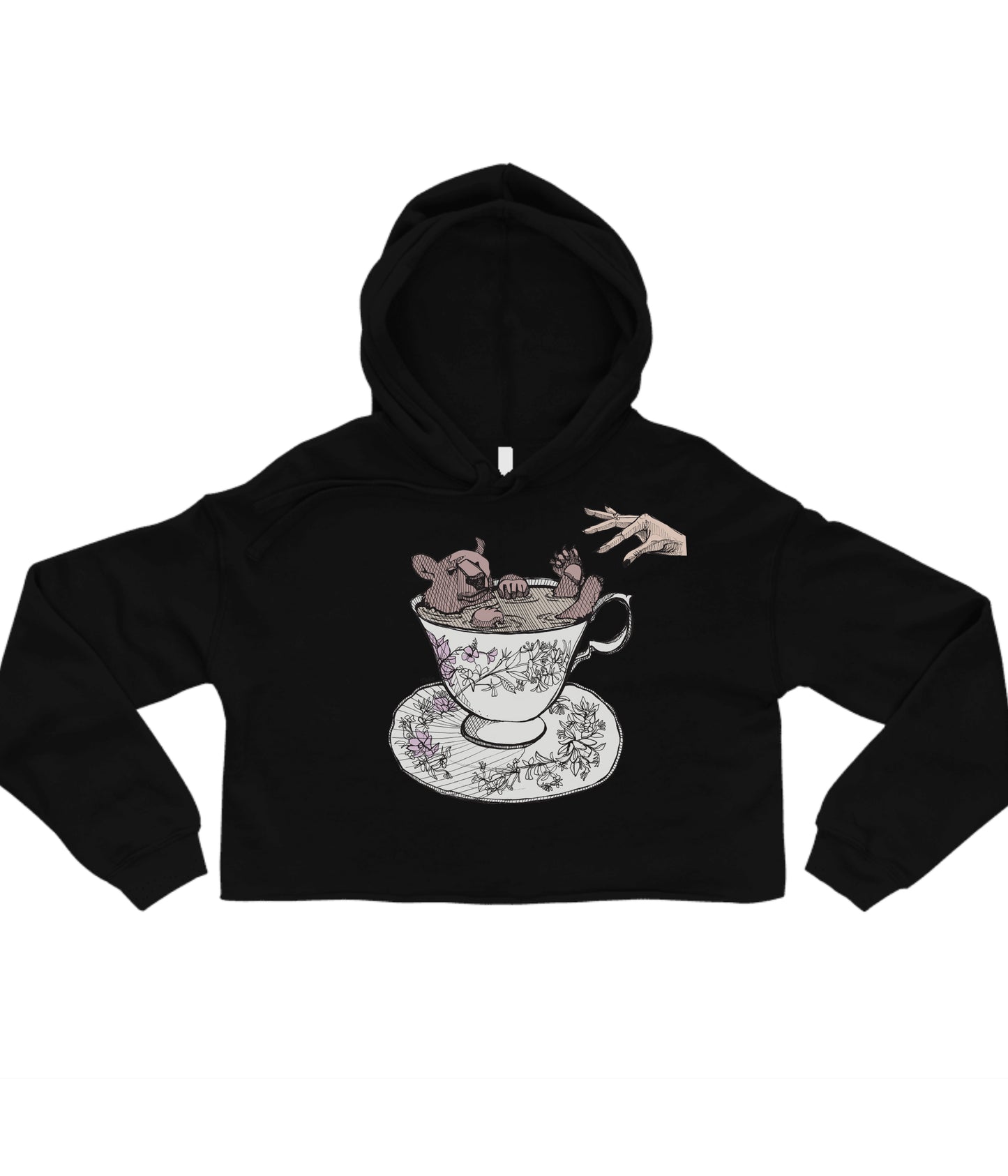 Bear in Teacup with Hand in Colour Crop Hoodie