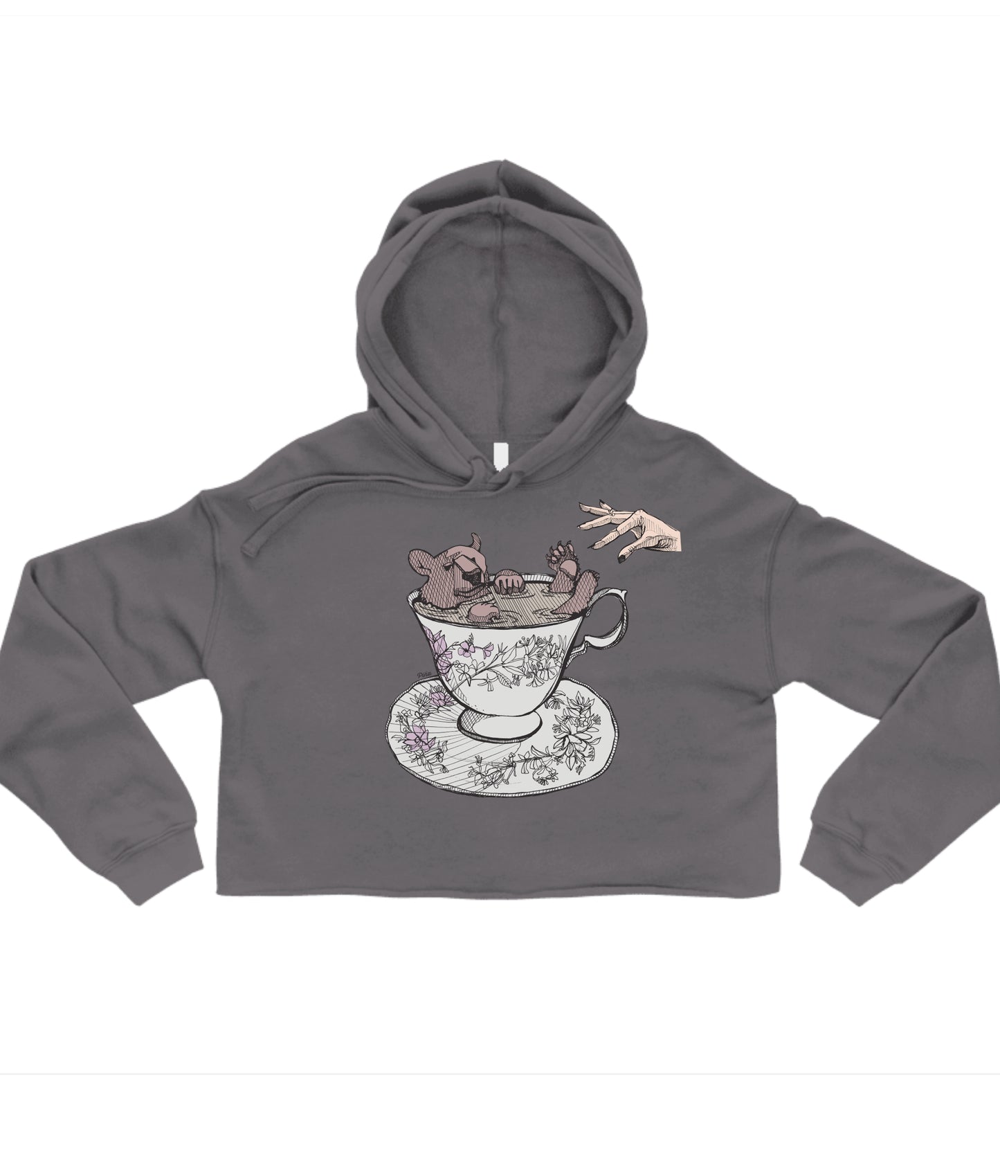 Bear in Teacup with Hand in Colour Crop Hoodie