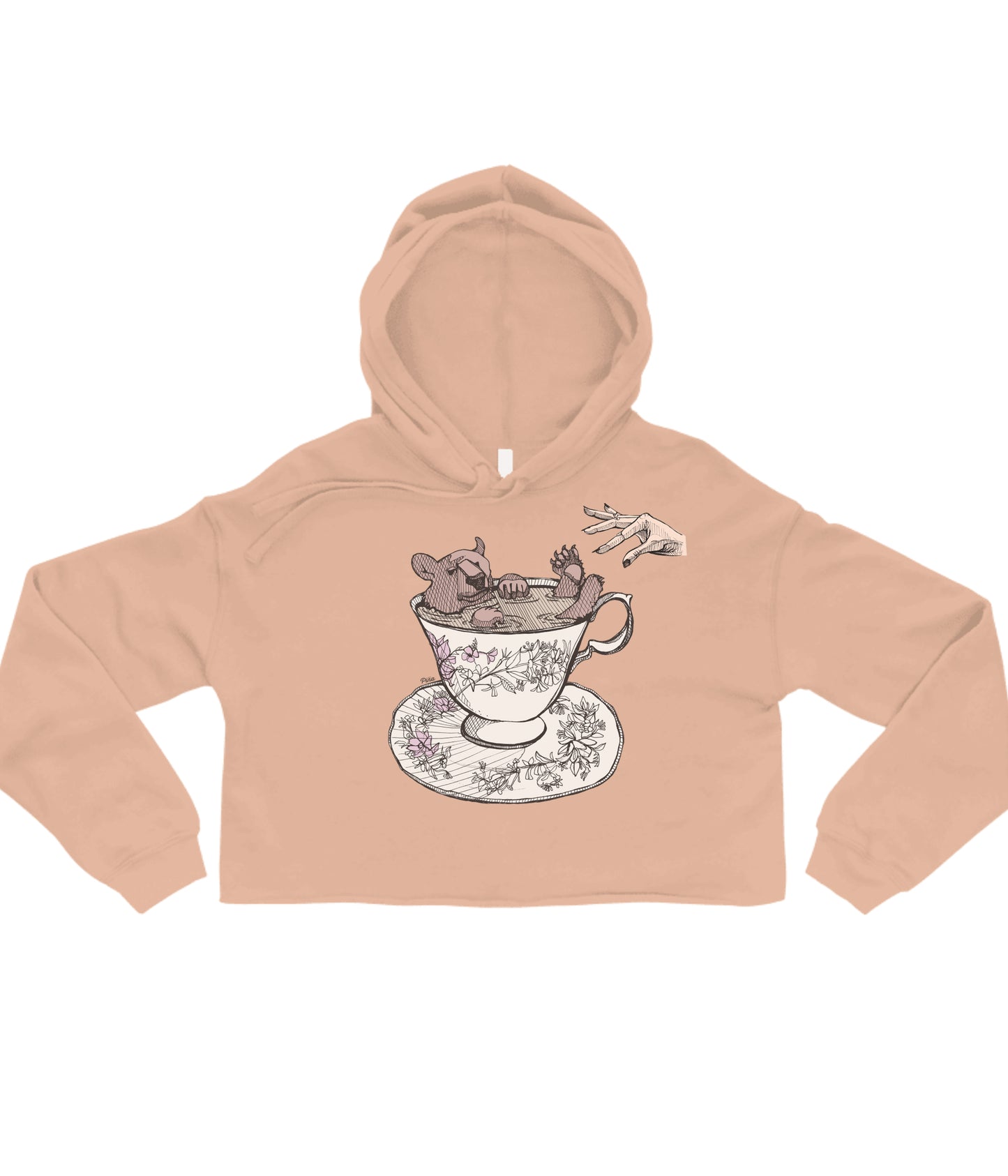 Bear in Teacup with Hand in Colour Crop Hoodie