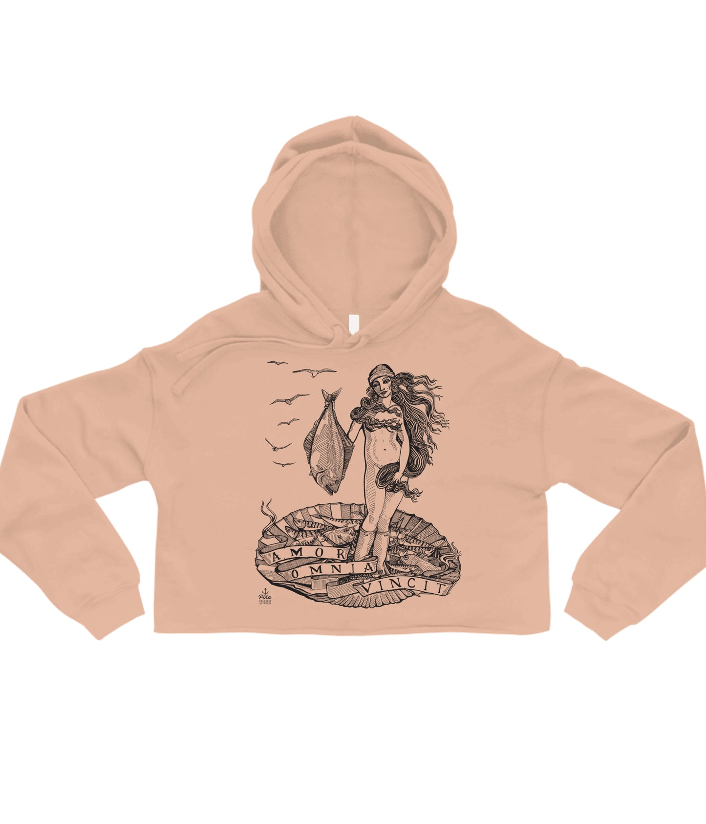 Birth of Venus in Black Crop Hoodie