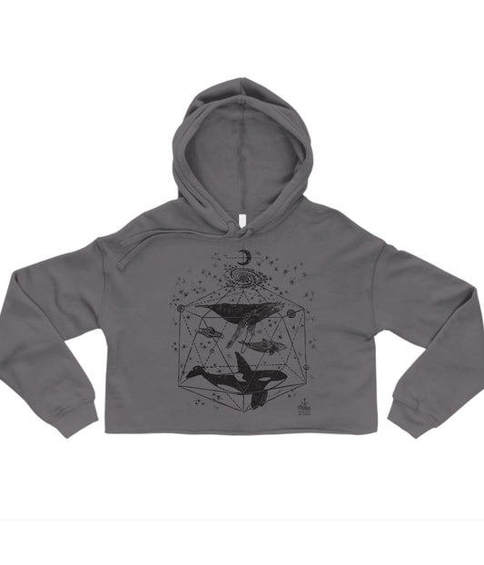 Galactic Whales in Black Crop Hoodie