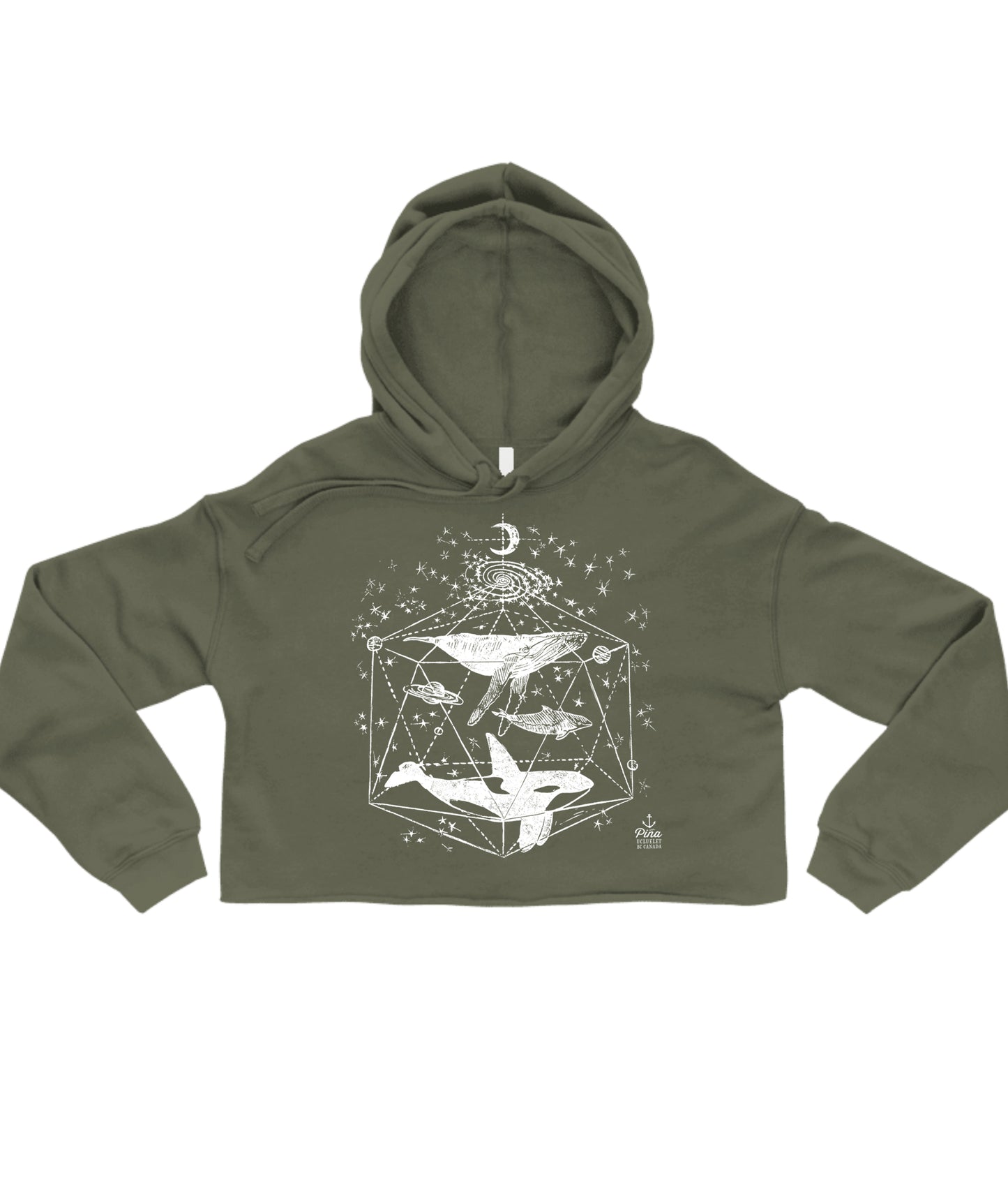 Galactic Whales in White Crop Hoodie