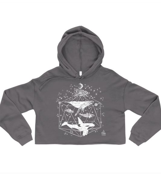 Galactic Whales in White Crop Hoodie