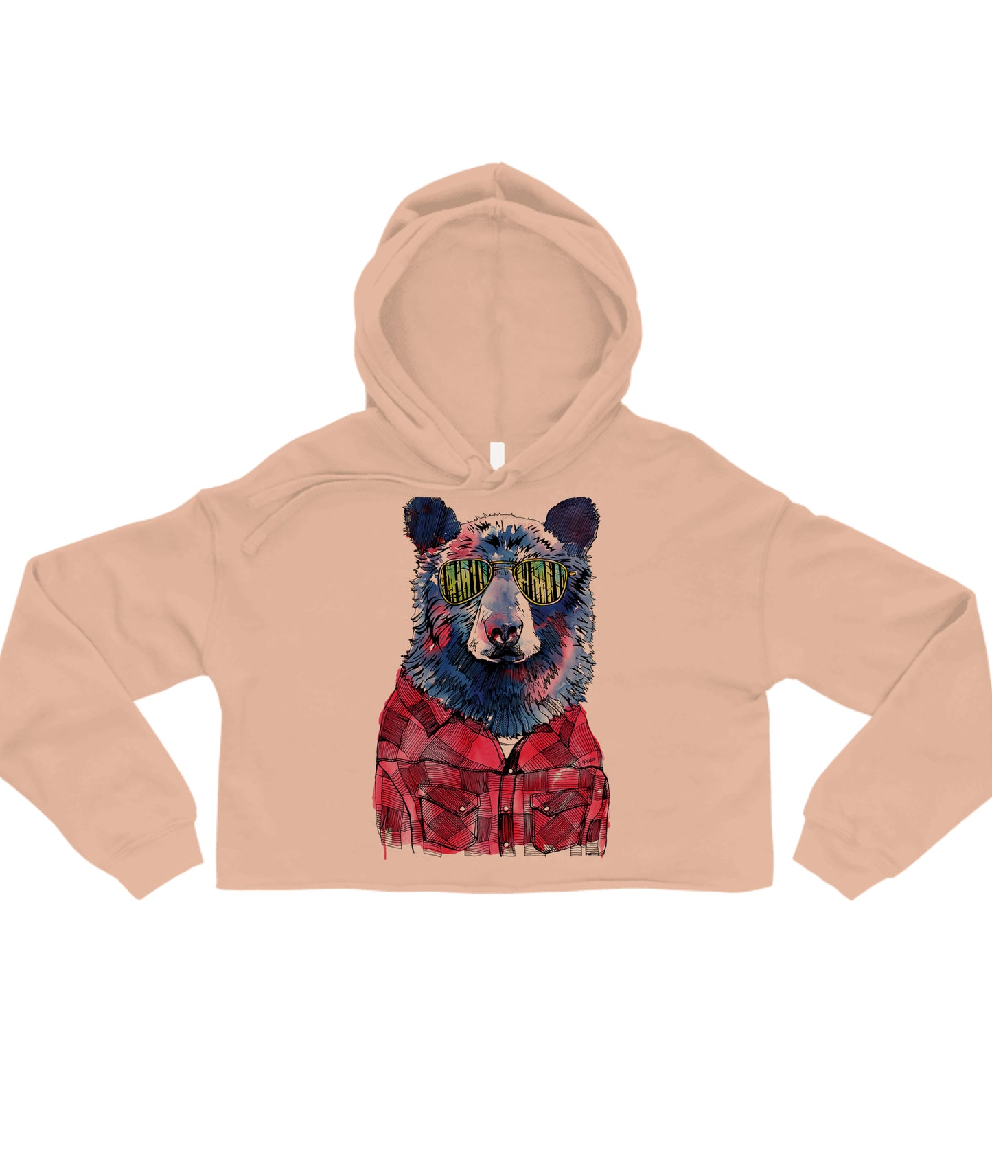 Hipster Bear in Colour Crop Hoodie