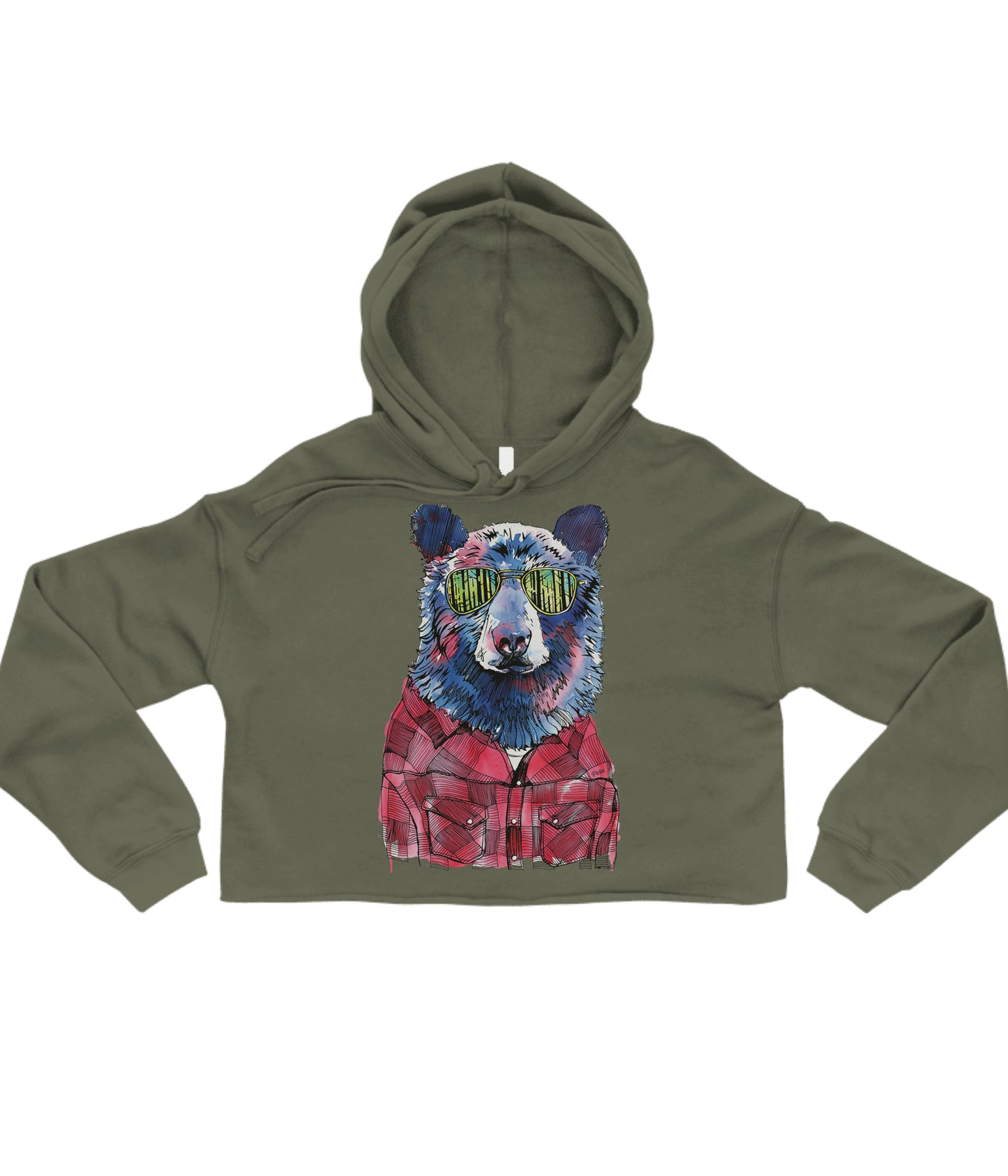 Hipster Bear in Colour Crop Hoodie