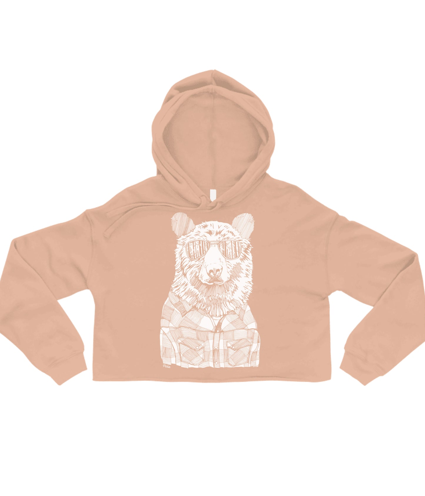 Hipster Bear in White Crop Hoodie