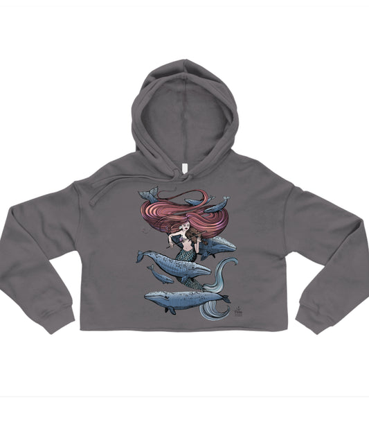 Mermaid Fiddling in Colour Crop Hoodie