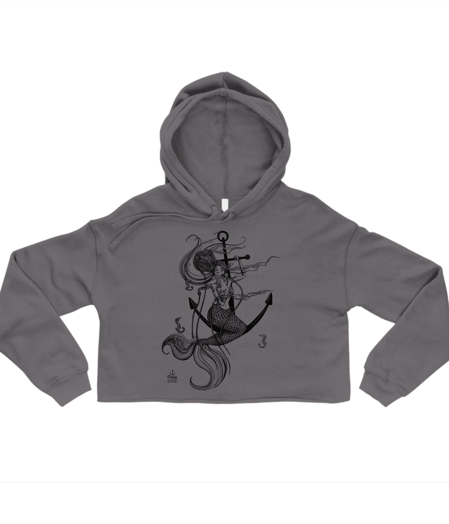 Mermaid SInging in Black Crop Hoodie