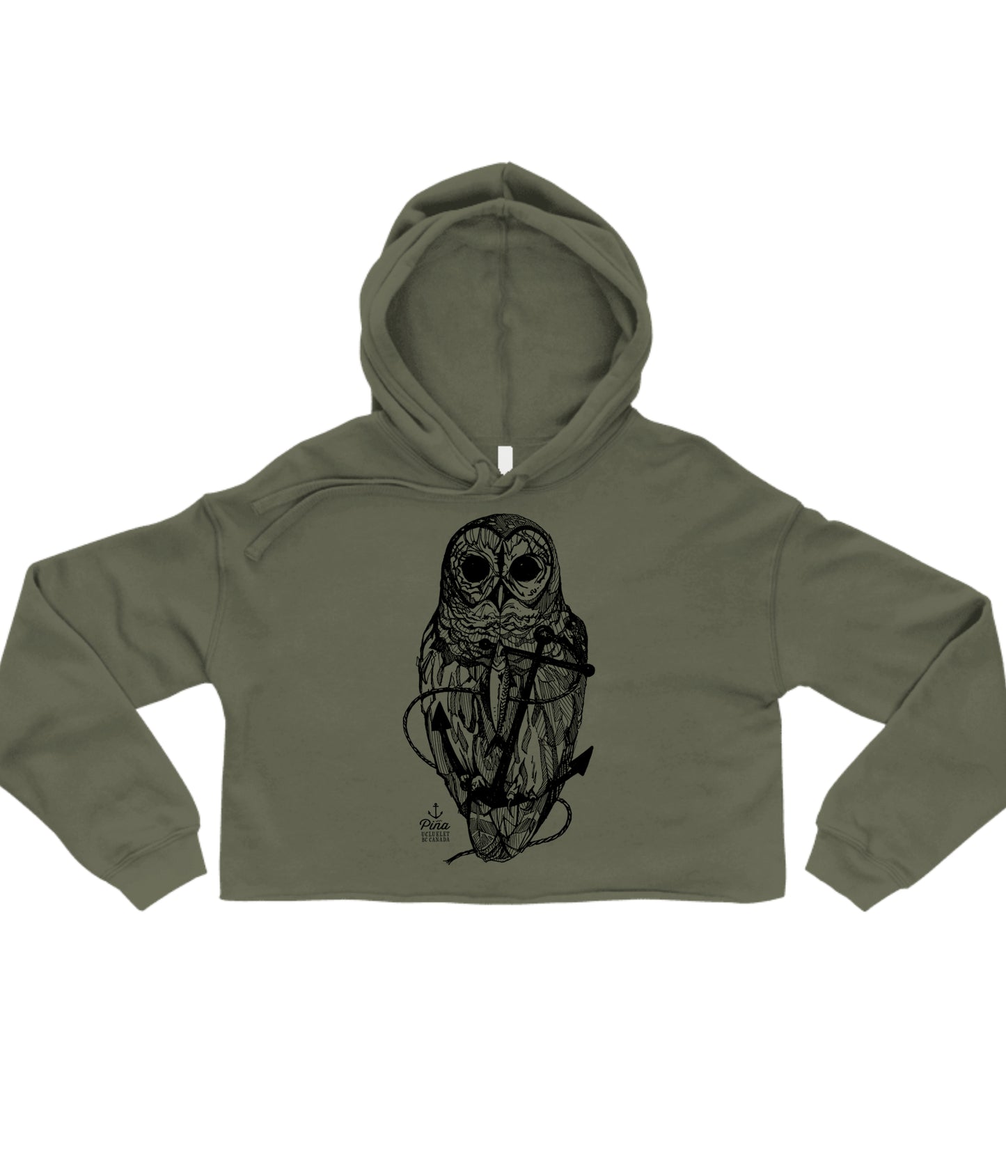 Owl and Anchor in Black Crop Hoodie