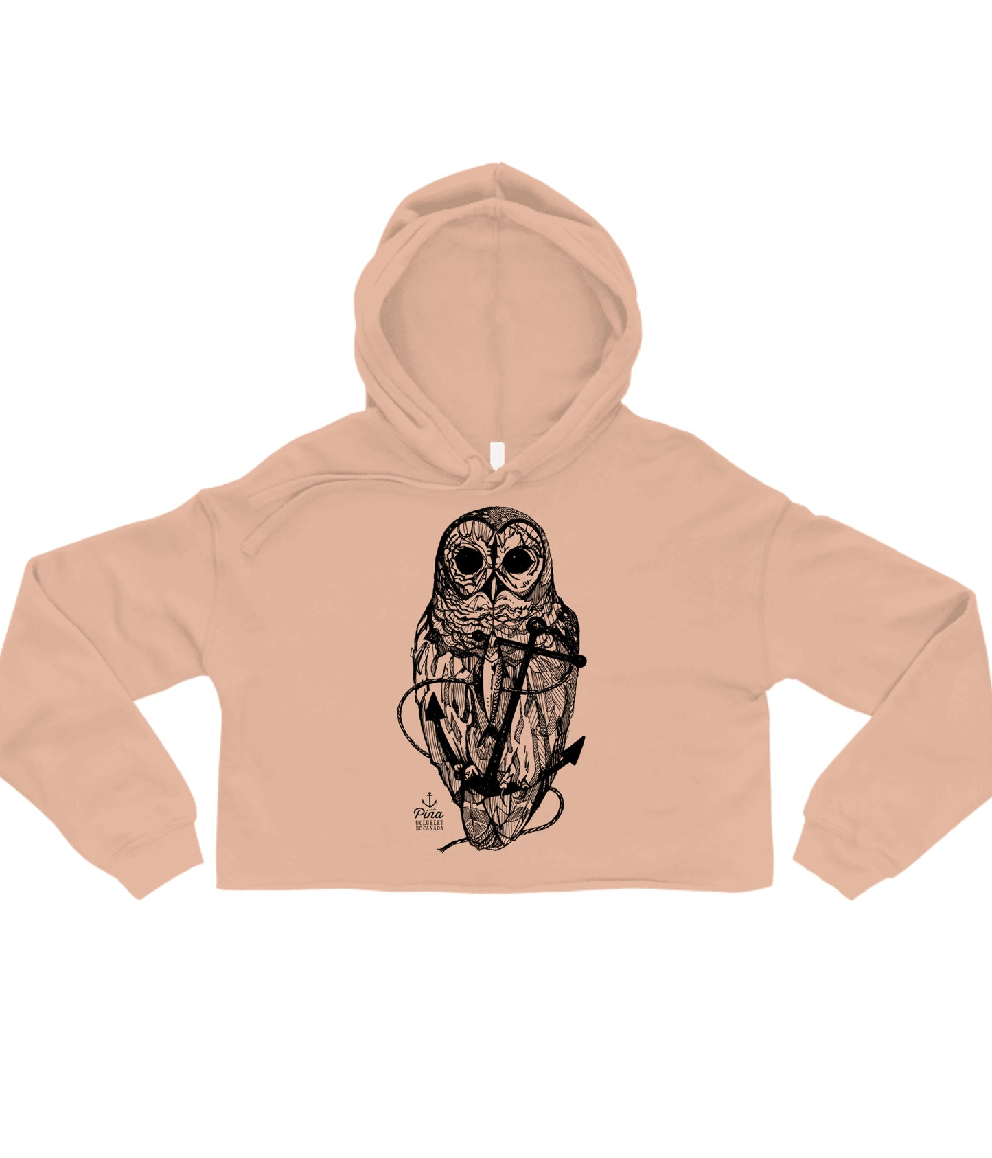 Owl and Anchor in Black Crop Hoodie