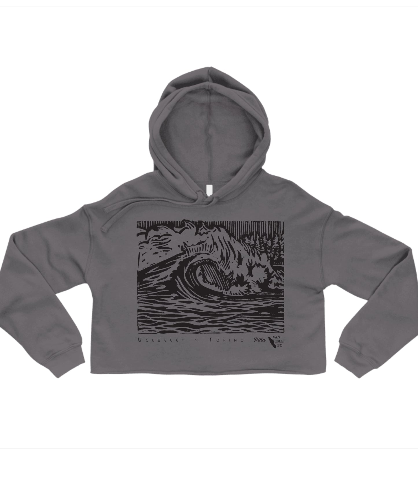 PNW Wave In Black Ink Crop Hoodie