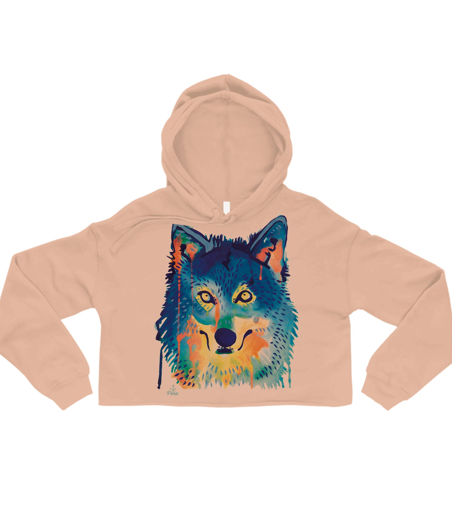 Watercolour Wolf Face Crop Hoodie