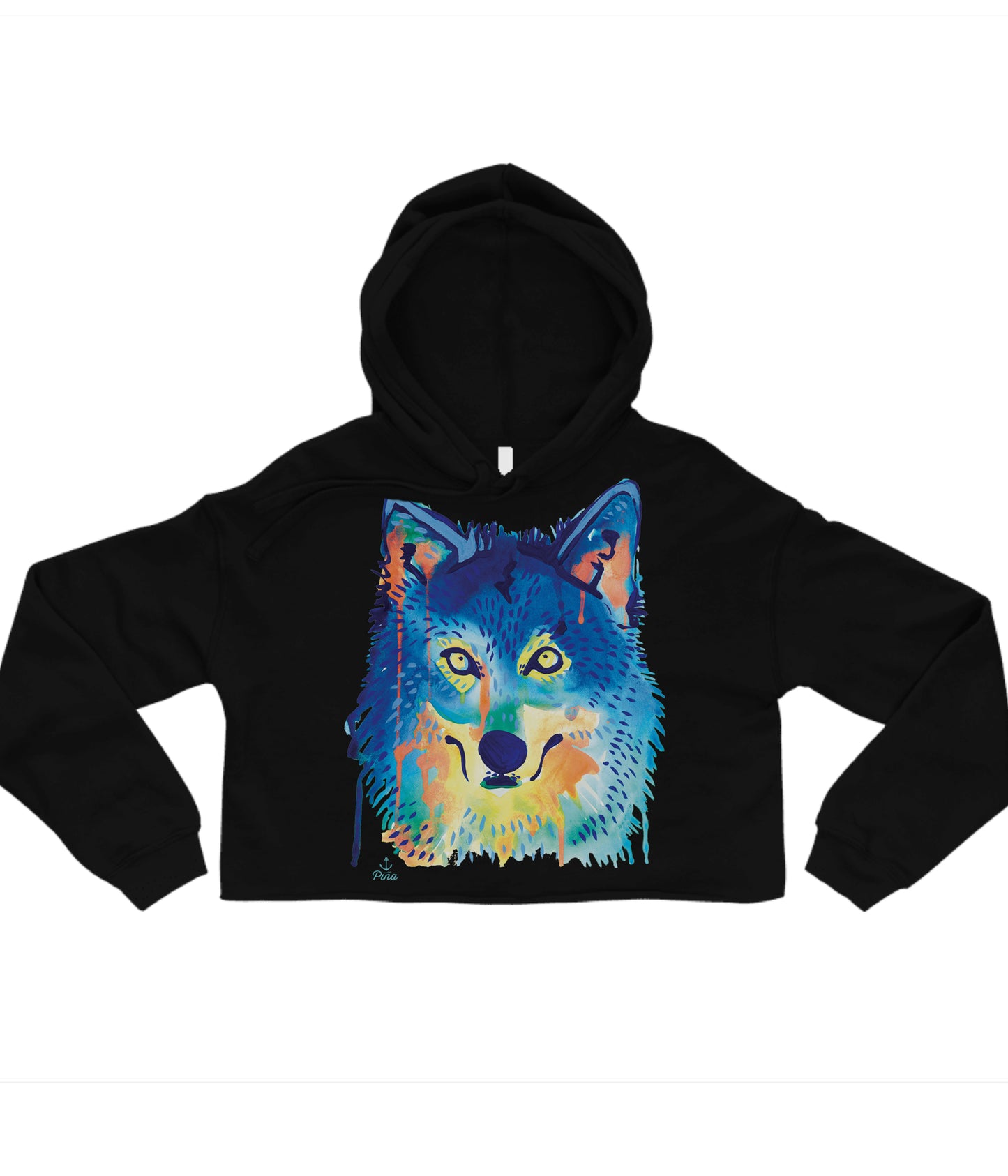 Watercolour Wolf Face Crop Hoodie