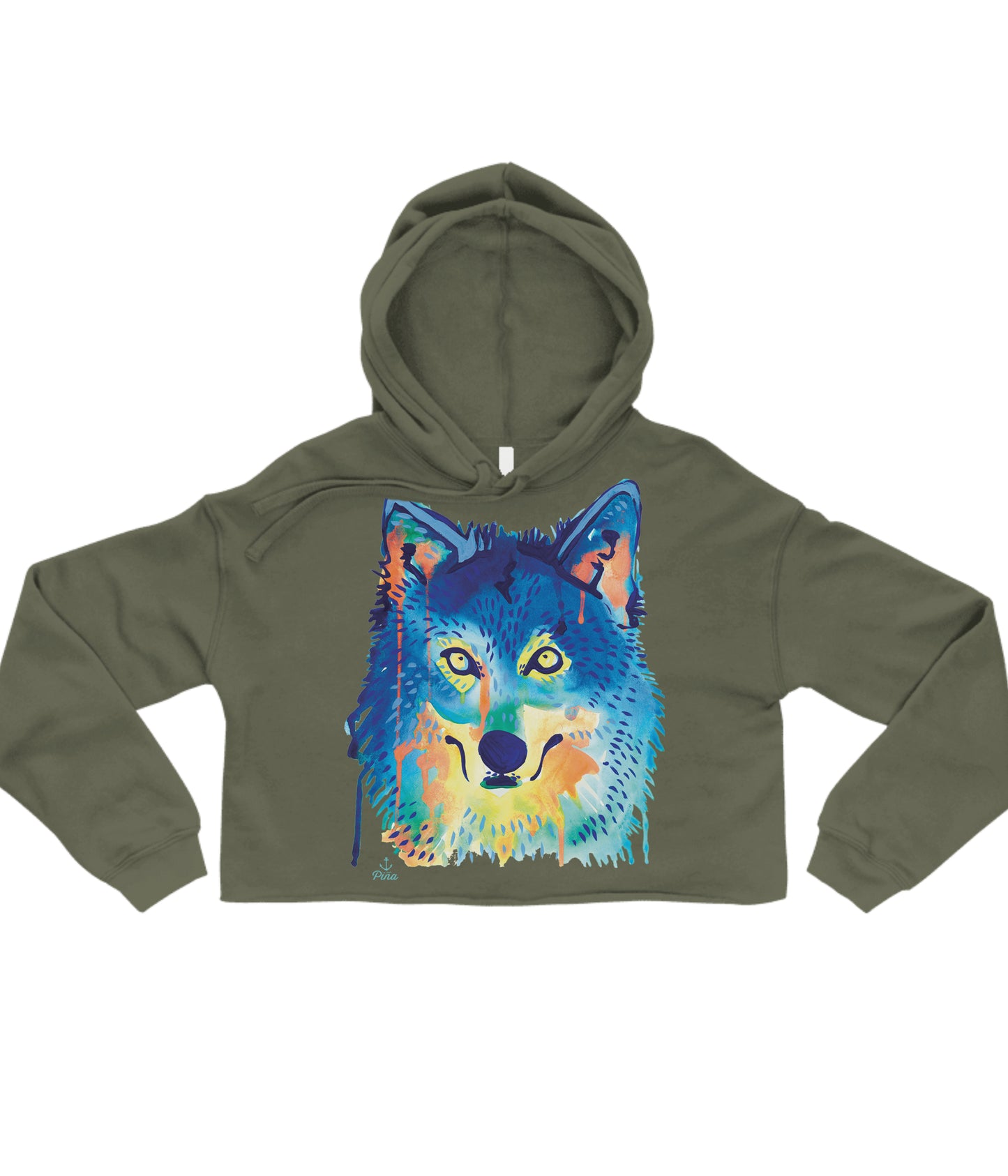 Watercolour Wolf Face Crop Hoodie