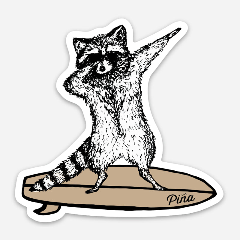 Dabbing Raccoon Surfboard Sticker