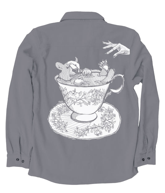 Bear in Teacup with Hand in White Organic Cotton Flannel