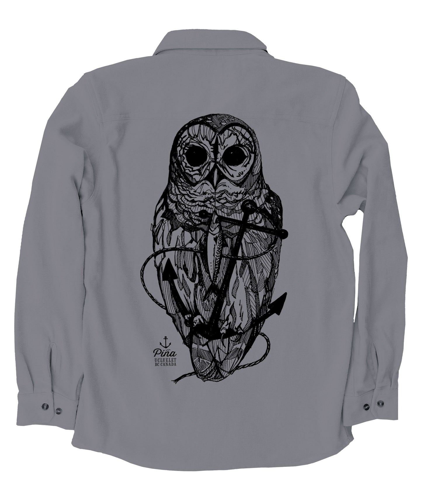 Owl  & Anchor in Black Ink Organic Cotton Flannel