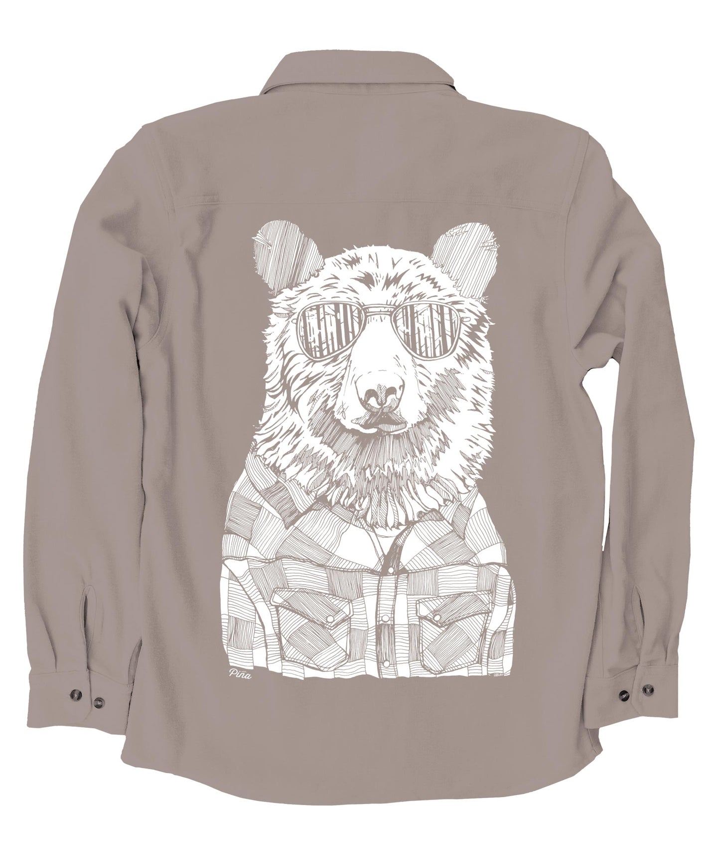 Hipster Bear in White Ink Organic Cotton Flannel