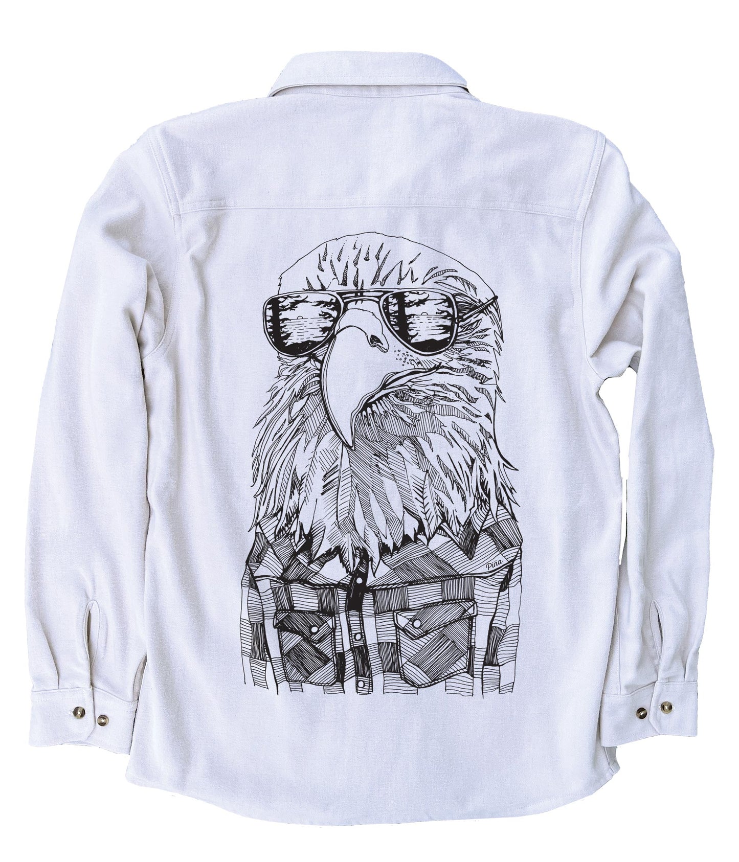 Hipster Eagle in Black Ink Organic Cotton Flannel