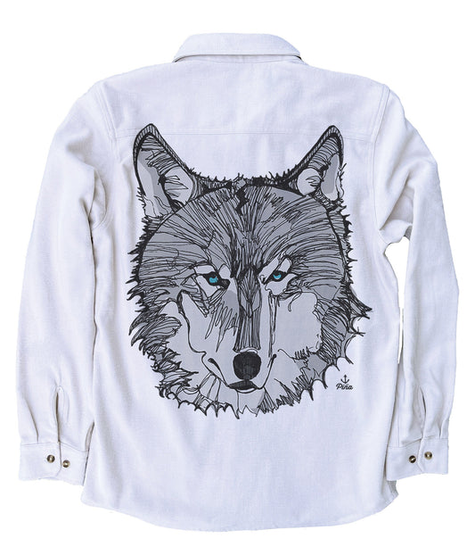 Wolf Face in Grey Organic Cotton Flannel