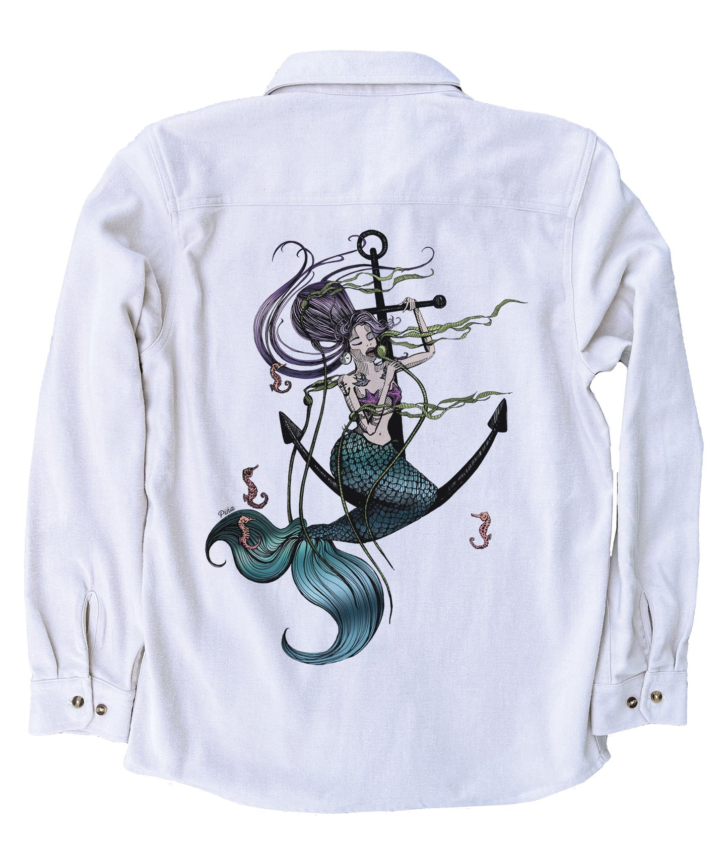 Mermaid Singing in Colour Organic Cotton Flannel