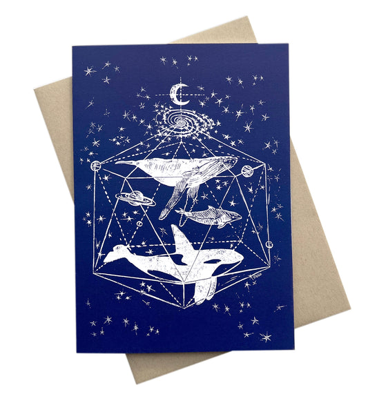 Galactic Whales in Navy and White Greeting Card