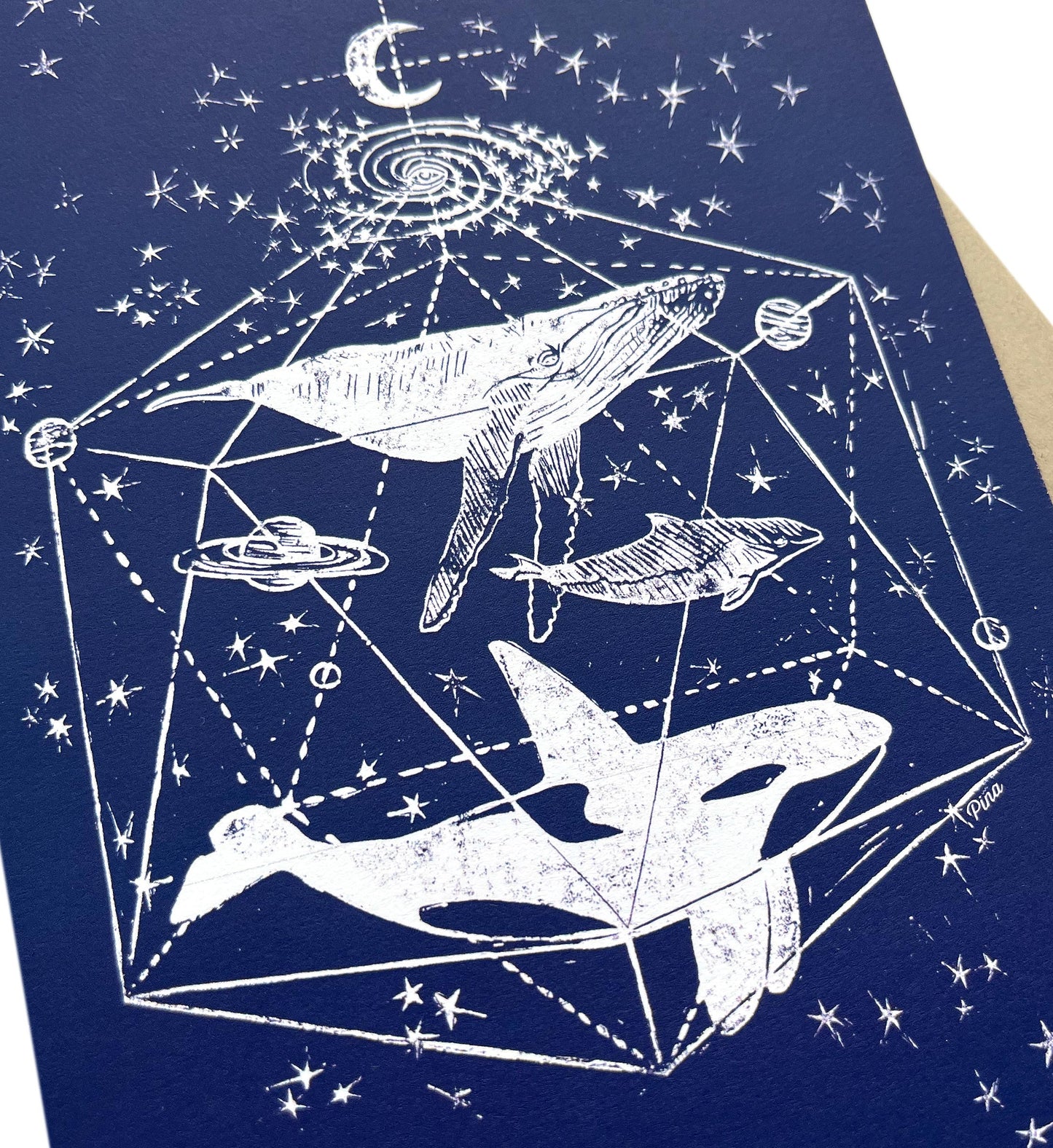 Galactic Whales in Navy and White Greeting Card