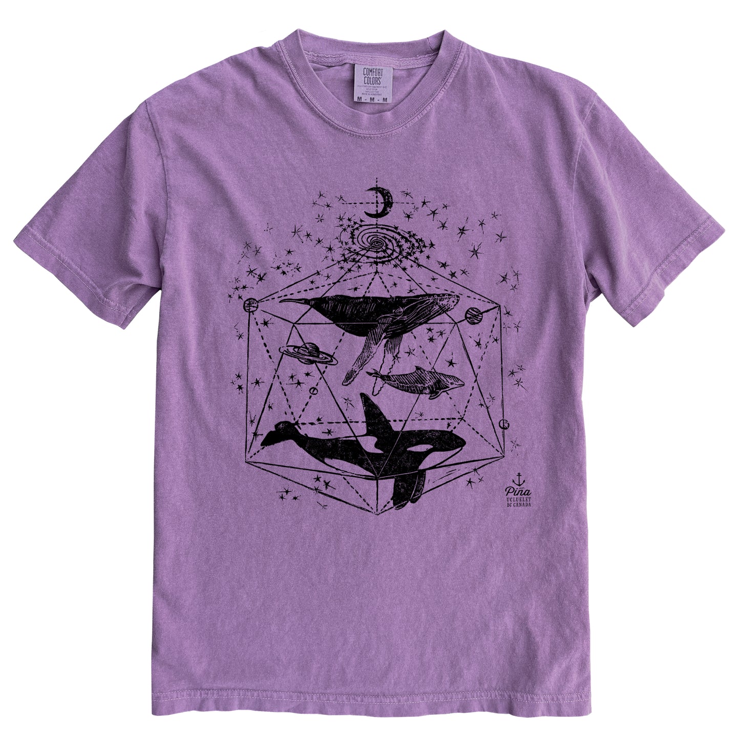 Galactic Whales in Black Ink Comfort Colours Heavyweight Cotton Unisex Tee