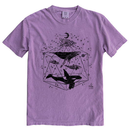 Galactic Whales in Black Ink Comfort Colours Heavyweight Cotton Unisex Tee