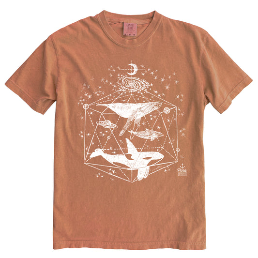 Galactic Whales in White Ink Comfort Colours Heavyweight Cotton Unisex Tee