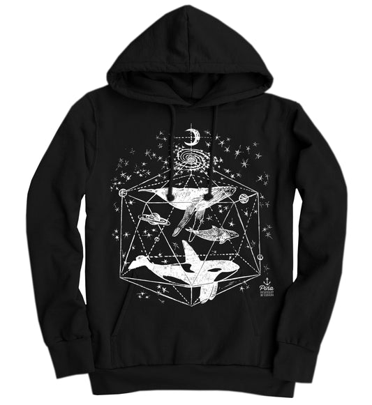 Galactic Whales in White Ink Organic Cotton Unisex Hoodie Made in Canada