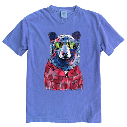 Hipster Bear in Colour Ink Comfort Colours Heavyweight Cotton Unisex Tee