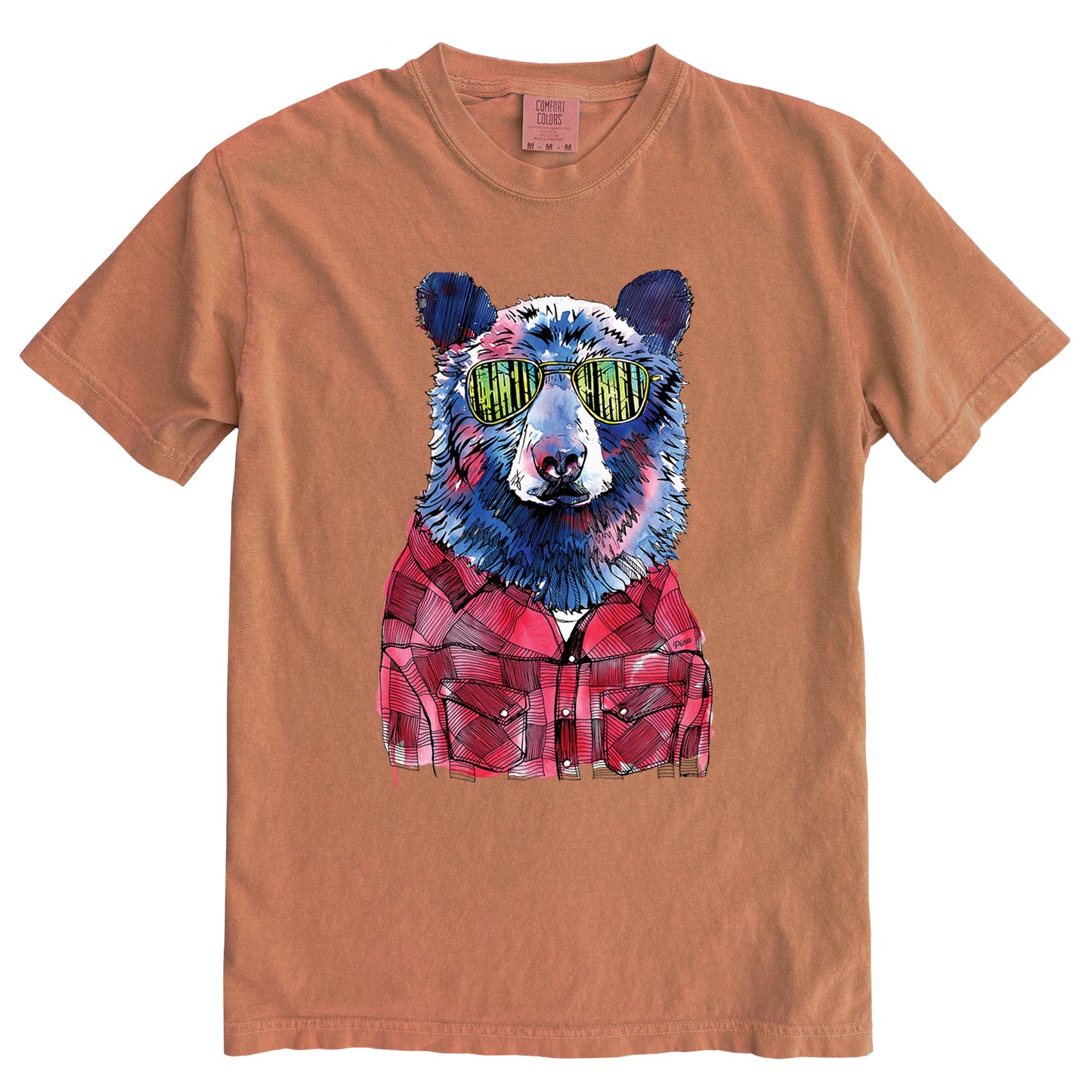 Hipster Bear in Colour Ink Comfort Colours Heavyweight Cotton Unisex Tee