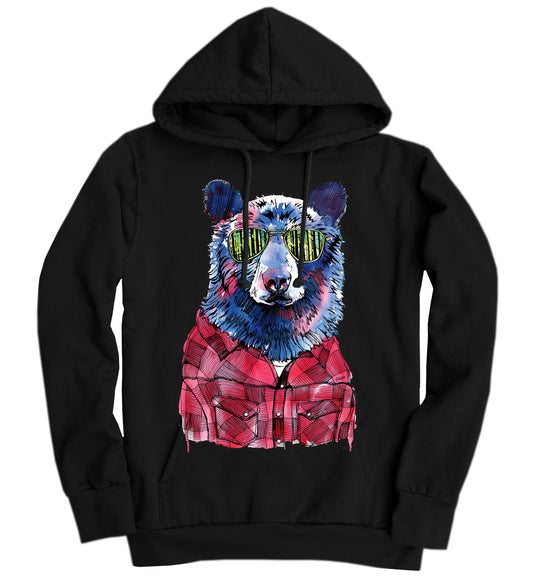 Hipster Bear in Full Colour Organic Cotton Unisex Hoodie Made in Canada