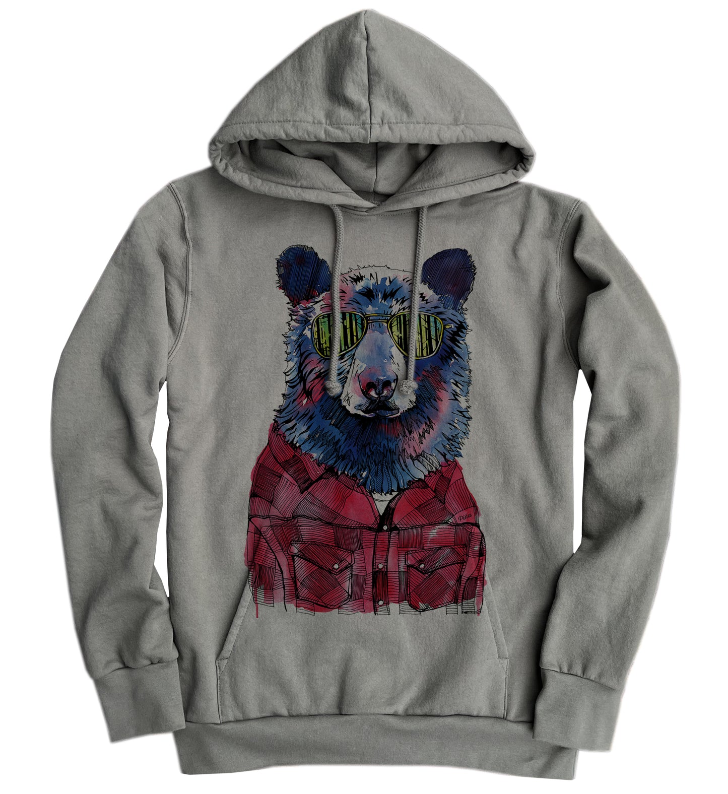 Hipster Bear in Full Colour Organic Cotton Unisex Hoodie Made in Canada